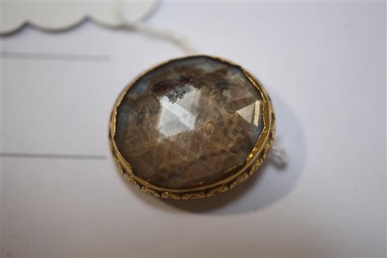 A late 17th century engraved gold mounted Stuart crystal mourning slide, 23mm.